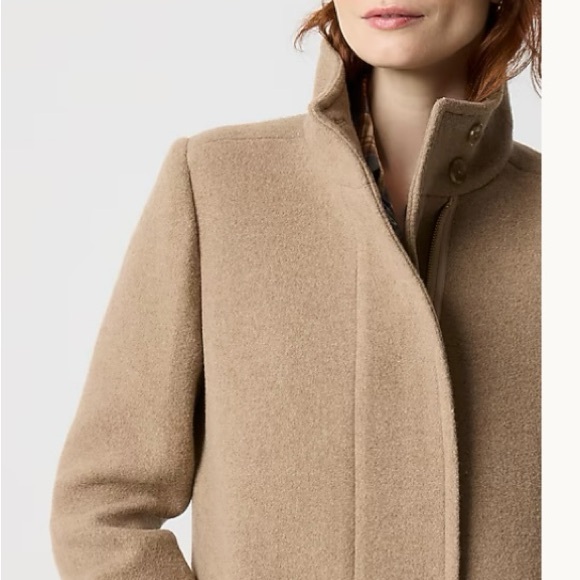 J. Crew Wool City Coat Button Neck Mushroom Tan Zippered Car Thigh Length M 8 - Picture 3 of 14